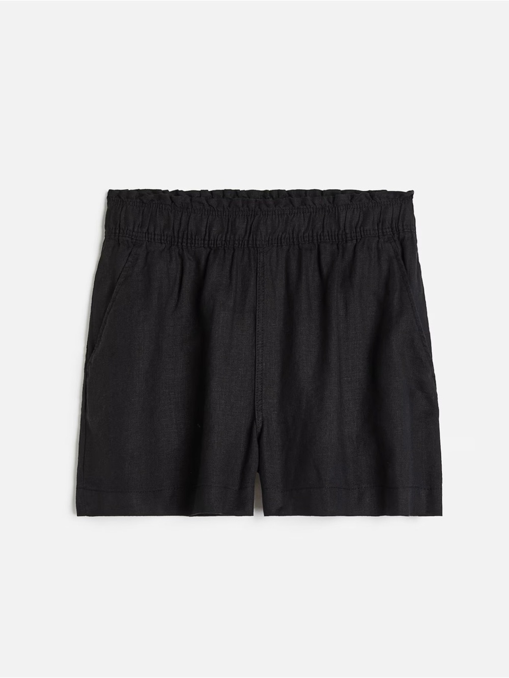 H&M Black Elastic Waist Linen-Blend Shorts